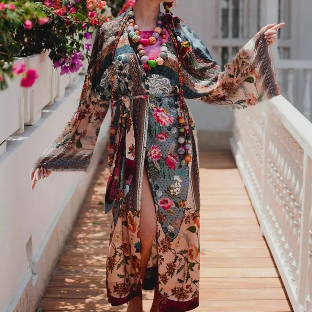 SOLD OUT Floral Bohemian Kimono Robe - Picture 1 of 5